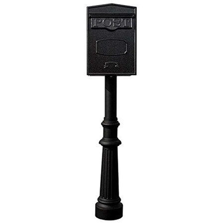 Book Publishing Co 18 in. Bloomsbury Rear Retrieval Mailbox with Hanford Post & Decorative Fluted Base - Black GR3170663